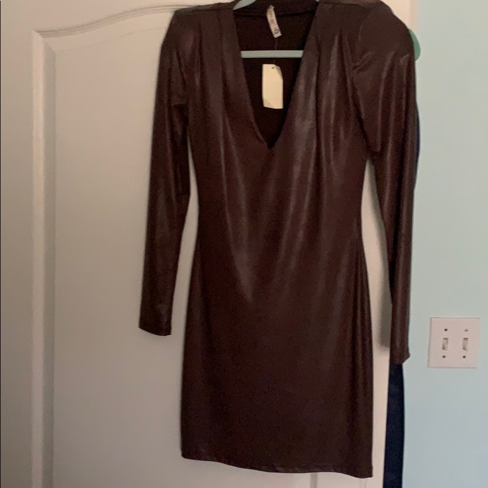 Metallic long sleeve mini dress